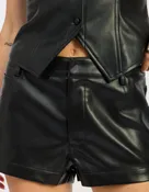 Black faux Leather Vest and shorts Set