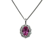 1.04 Carat Oval Pink Sapphire and 0.51 Carat Round Diamond Pendant in 14K White Gold