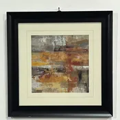 32" x 32" Abstract print yellow, red multi with black frame and mat (sold individually)