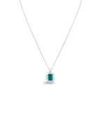 14KT WHITE GOLD EMERALD AND DIAMOND STATIONARY NECKLACE