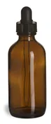 4 oz Amber Boston Round Glass Bottle with Dropper, empty