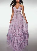 Alyce Paris Floral A-Line Dress With Pearl Accents