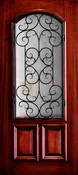 6' 8" 2/3 Arch Lite With Iron Grill Decorative Glass Mahogany Wood Front Door - PD 3068-23A SIEN