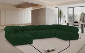 Ames 136" Boucle Fabric Upholstered Modular Sectional - Green - 6-Pc Configuration