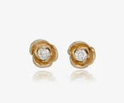 0.24ct TDW Diamond Earring Studs Yellow Gold, Petite Rosebud