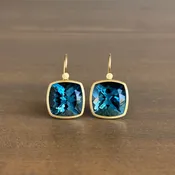18k Gold & London Blue Topaz Square Cushion Earrings