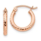 10k Rose Gold 13mm x 2mm Diamond Cut Round Hoop Earrings