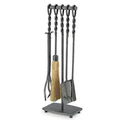 5 Piece Soldiered Row Vintage Iron Fireplace Tool Set
