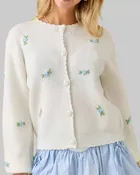 3D Flower Embroidered Knit Cardigan