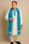 Blue Men's Dupatta with Tassels | Turquoise Sherwani Stole for Weddings & Festive Wear