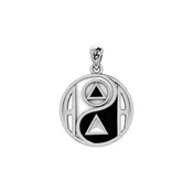 14K Solid Gold Balancing Yin Yang Pendant With AA Recovery Symbol Black And White Enamel