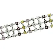 18KW Multicolor Gemstone and Diamond 3 Row Bracelet