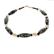 African Black Glass Dzi Beads with Citrine Necklace