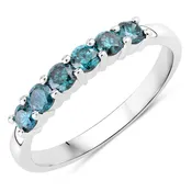 0.50 Cttw Round Teal Blue Diamond Rhodium Plated Silver 7-Stone Ring