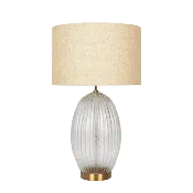 Aurora Ribbed Glass Lamp Base Clear  Table Lamp Large Linen Shade