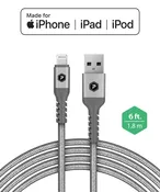 PowerPeak 6ft. Braided Nylon Metallic Lightning USB Charge &amp; Sync Cable - White/Silver - Repairs Bay