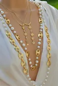 18k gold plated 18in lariat and 36in pearls necklaces