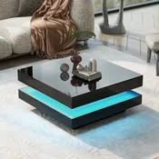 31.5" Modern Square Black LED Coffee Table | Drop Ship Delivery