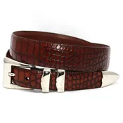 Alligator Embossed Calfskin Belt With 4pc Buckle Set - Cognac