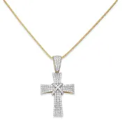 10K Yellow Gold Diamond Cross Pendant 1.79 Carat
