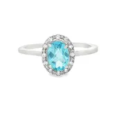 14K Blue Oval Topaz Ring with Diamonds