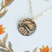 Art Nouveau Single Flower | Bronze Antique Button Necklace