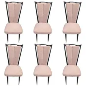 French Art Deco Black Lacquer Dining Chairs, Set of Six