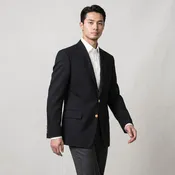 Black Modern Fit 2 Button Notch Lapel Blazer - Gold Buttons