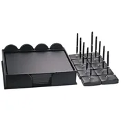 10 Seat Black Leather Conference Room Set w/ Round Coasters and Pen Stands, 17 x 14 Size Pads