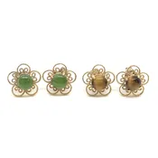 Gemstone and 14k Gold Filled 5 Petal Flower Earrings with Surgical Steel Posts, Tiger Eye or Nephrite Jade, 1 Pair