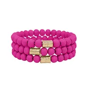 3 Row Metal Accent Wood Bead Bracelet - Fuchsia