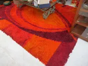 1960's Mid Century Shag Rug Orange, Red and Maroon