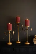 Antique Brass Gold Christmas Bow Pillar Candle Stands