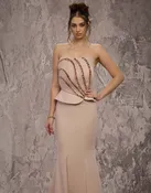 MNM Couture J03571 – Strapless Mermaid Peplum Gown with Lace-Up Back