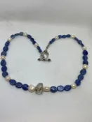 #25 Blue Kyanite, Herkimer Diamond, and Pearl Necklace