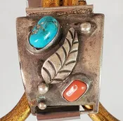 Apple watch band large leaf turquoise and coral
