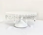16 Inch White Metal with Crystals Cake Stand — Seven Paths Manor
