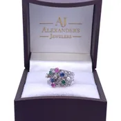 ady's 18K Wg Vintage Harem Fashion Ring with Diamond slices, Ruby, Emerald, Sapphire, Pearl and Diamonds