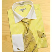Daniel Ellissa Corn Vertical Stripe Two Tone Shirt / Tie / Hanky Set With Free Cufflinks
