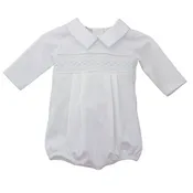 Baby Boys Onesie Long Sleeve Romper White Blue Scallop Trim