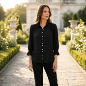 Cupro Smocking Sleeve Shirt in Black | Women's Button-Down - CA180