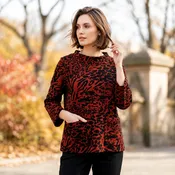Round Neck 2 Pocket Top in Red | Women's Textured Relaxed - KJ27
