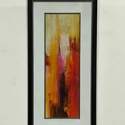 23" x 48" abstract art red, yellow multi color, black frame (sold individually)