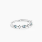 10K White Gold Aquamarine and Diamond Stackable Band