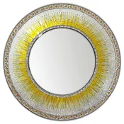 Decorative Wall Mirror 24" Round Mosaic Mirror in Shades of Sunny Yellow & Gold, White Silver Glitter Colorful Glass Tile