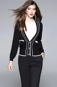 Black Cardigan W/ White Stripe