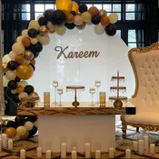 6' acrylic round back drop - 72"T x 72"W ; free standing design - Hand Crafted in the United States