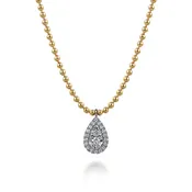 14k White & Yellow Gold - 0.24cttw - Dia and Sapphire Teardrop Pendant Necklace w/ Cable Chain - 18"