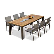 7pc Teak-Steel Rectangular Dining Table Set – Signature & Alzette