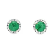 18k White Gold 2.59cttw Emerald With .28cttw Diamond Halo Post Earrings